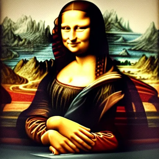 Image similar to a painting of the mona lisa by bob ross