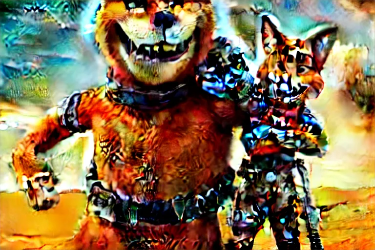 Image similar to nick wilde, heavily armed and armored facing down armageddon in a dark and gritty reboot from the makers of mad max : fury road : witness me