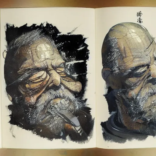 Prompt: old man, painted by yoshitaka amano,