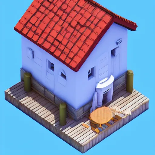 Image similar to cute chubby house, mobile game 3 d render, minimalistic, octane, 1 0 0 mm, depth of field, isometric, blue background