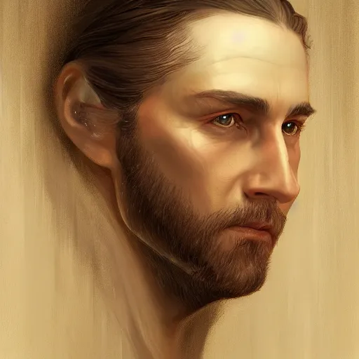 Image similar to a detailed matte head - on portrait painting of an middle - aged nobleman with golden eyes and short well kept hair, by charlie bowater, lise deharme, wlop, tending on arstation, dungeons and dragon, dnd, pathfinder, fanart, oil on canvas