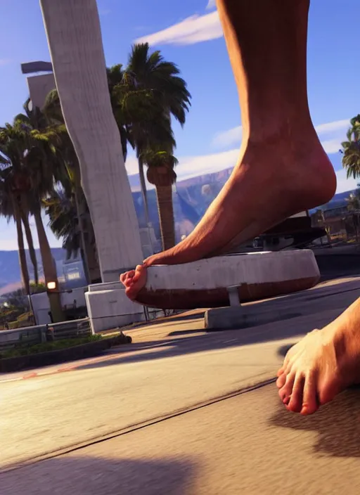 Image similar to A feet big toe as a grand theft auto 5 loading screen, very detailed, soft lighting, intricate, high resolution