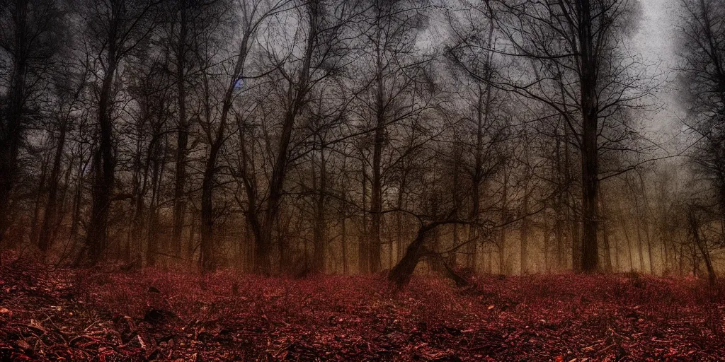 Prompt: abandoned tesla coil in the woods, around everlasting darkness, atmospheric, wide shot, high definition, high detail, foreboding, artstation, foggy