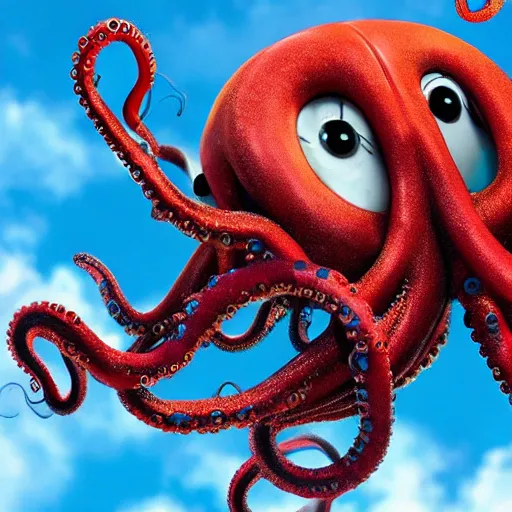Image similar to A horrific tentacled monster floats in the blue sky, HD photorealistic image