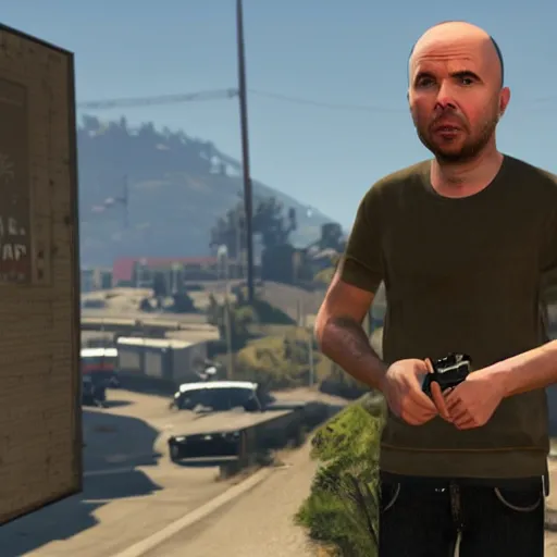 Prompt: Karl Pilkington in GTA V