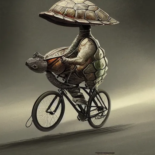 Image similar to a turtle with bike helmet riding a fixie bicycle, digital art by łukasz piskorz and patrick mcenvoy and michael komarck, intricate, highly detailed, artstation, concept art, smooth, sharp focus photo centered