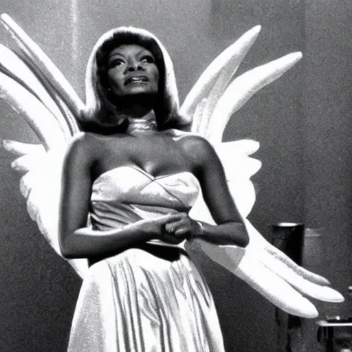 Prompt: nichelle nichols as an angel in star trek heaven