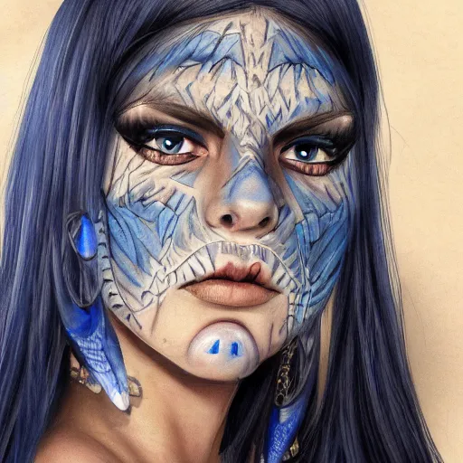 Prompt: photorealistic portrait of beautiful monster girl, black hair, blue eyes, glowing skin, detailed face, sharp focus