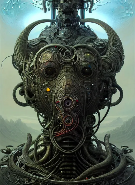 Image similar to closeup portrait shot of cthulu as a robot in a scenic dystopian environment, intricate, elegant, highly detailed, centered, digital painting, artstation, concept art, smooth, sharp focus, illustration, artgerm, tomasz alen kopera, peter mohrbacher, donato giancola, joseph christian leyendecker, wlop, boris vallejo