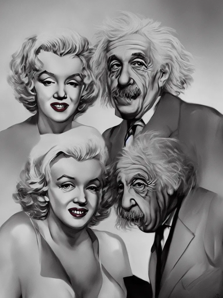 Prompt: Marilyn Monroe meeting Albert Einstein, hyperdetailed artstation cgsociety