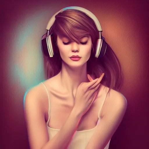 Image similar to an illustration of a beautiful woman listening to music by Anna Nikonova, highly detailed, digital art, trending on artstation