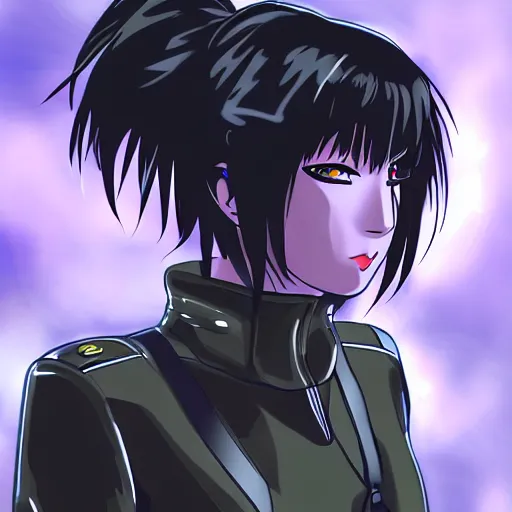 Image similar to Anime Major motoko kusanagi in all black uniform, digital art