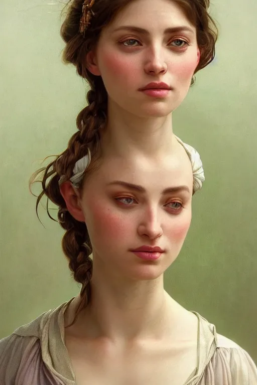 Image similar to beautiful portrait of a woman, similar to'the milkmaid ', beautiful woman, symmetry, perspective, portrait, anime!!, fantasy, ultra detailed, elegant, intricate, dynamic lighting, hyperrealism, digital art, digital painting, artstation, wlop, sharp focus, illustration, art by artgerm and greg rutkowski and alphonse mucha, 8 k