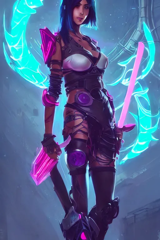 Prompt: fiora from league of legends, cyberpunk futuristic neon. she is holding a sword, decorated with traditional japanese ornaments by ismail inceoglu dragan bibin hans thoma greg rutkowski alexandros pyromallis nekro rene maritte illustrated, perfect face, fine details, realistic shaded, fine - face, pretty face, masterpiece