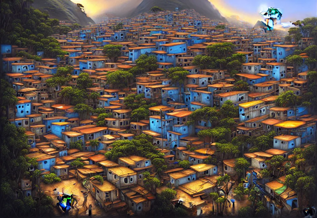 Prompt: photorealistic favela rio in by Justin Gerard