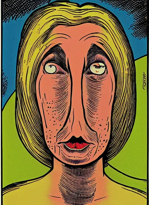 Prompt: portrait of a beautiful woman by basil wolverton and robert crumb