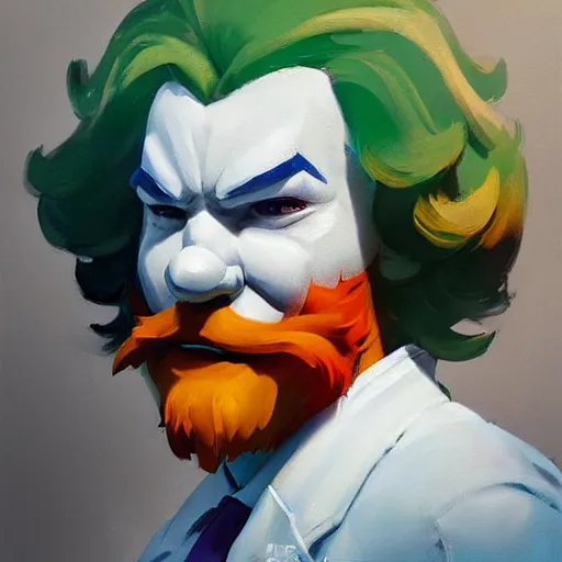 Image similar to greg manchess portrait painting of ronald mcdonald as overwatch character, medium shot, asymmetrical, profile picture, organic painting, sunny day, matte painting, bold shapes, hard edges, street art, trending on artstation, by huang guangjian and gil elvgren and sachin teng