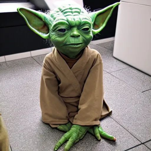 Image similar to yoda sitting on toilett