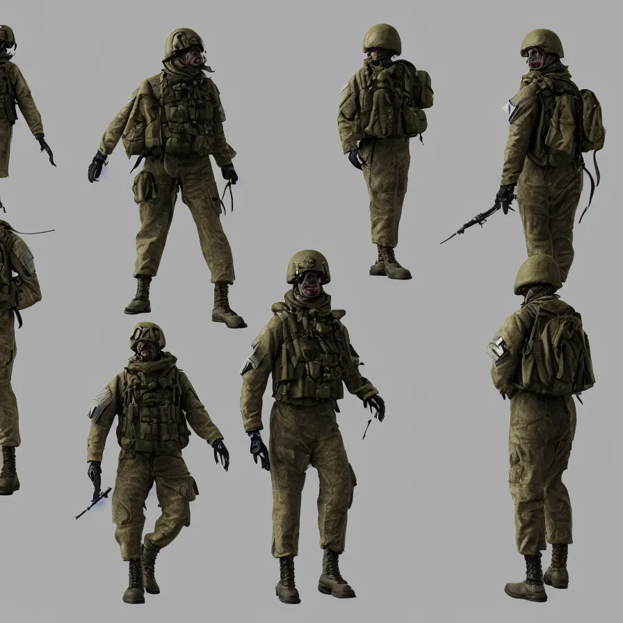 Image similar to lone single suited being, 4 limbs and civilized behavior, military soldier behavior, photorealistic rendering, hyperdetailed