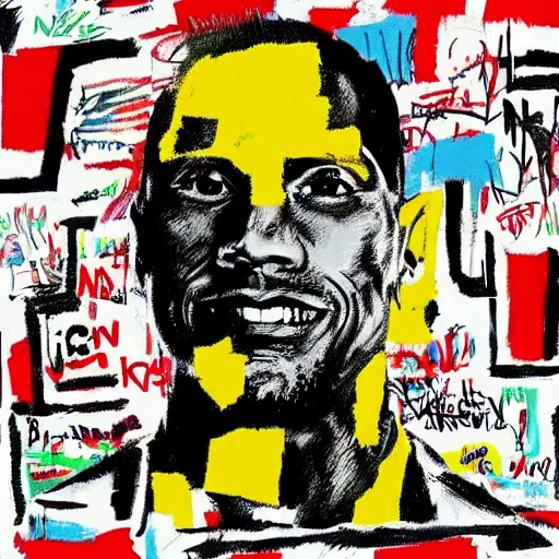 Prompt: dwayne johnson album cover basquiat style