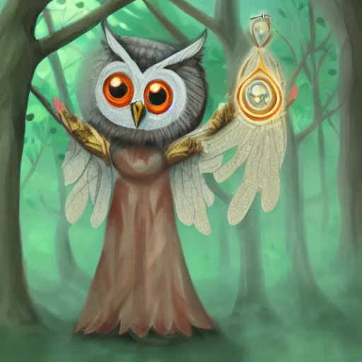 Prompt: owl goddess, ritual in a forest, trending on artstation, concept art