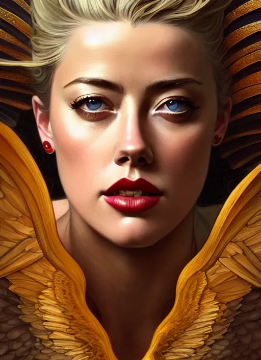 Image similar to portrait of amber heard as an sultry angel, wings, bible, intricate, headshot, highly detailed, digital painting, artstation, concept art, sharp focus, cinematic lighting, illustration, art by artgerm and greg rutkowski, alphonse mucha, cgsociety