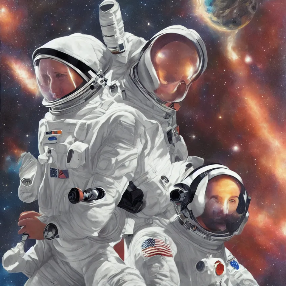 Image similar to a portrait of a single astronaut wearing a headphone, beautiful, cinematic, art by alex ross