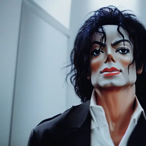 Image similar to a cinematic film still of Michael Jackson starring in an Anime, portrait, 40mm lens, shallow depth of field, close up, split lighting, cinematic