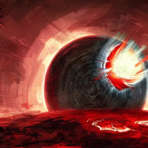 Prompt: red planetoid exploding, cracked, shattered, viewed from earth, concept art, high fantasy, extreme detail