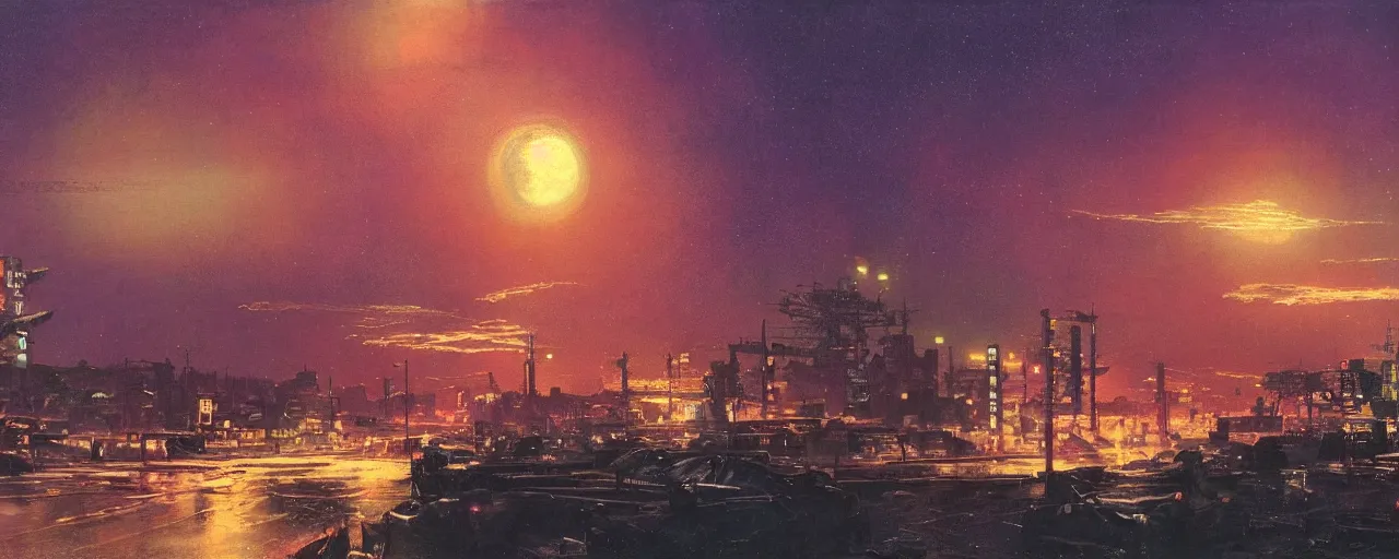 Image similar to awe inspiring bruce pennington city landscape, digital art painting of 1 9 6 0 s, japan at night, 4 k, matte