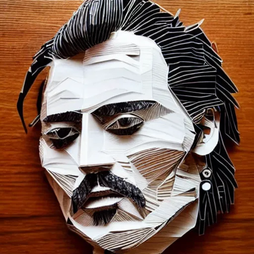 Prompt: a cut paper sculpture of johnny depp