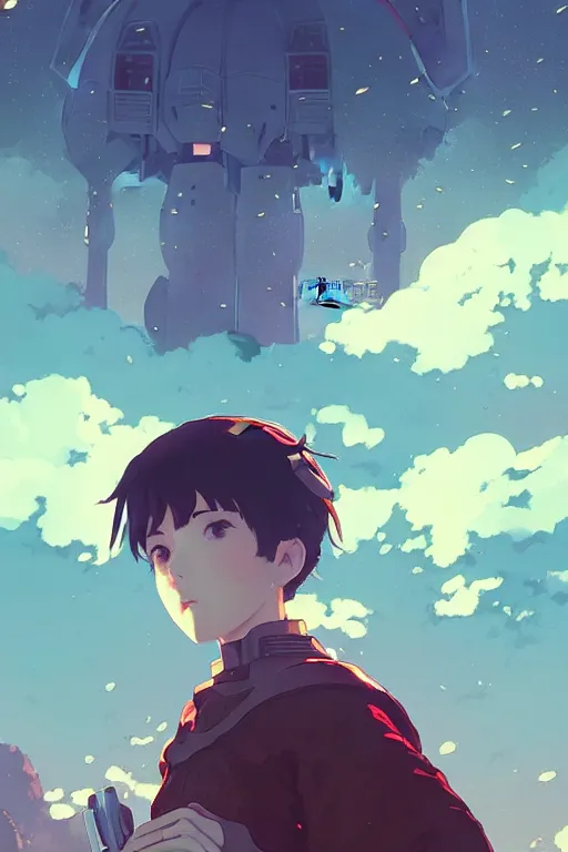 Image similar to portrait of a big medieval mech by ilya kuvshinov, cloudy sky background lush landscape ln illustration concept art anime key visual trending pixiv by victo ngai fanbox by greg rutkowski makoto shinkai takashi takeuchi studio ghibli