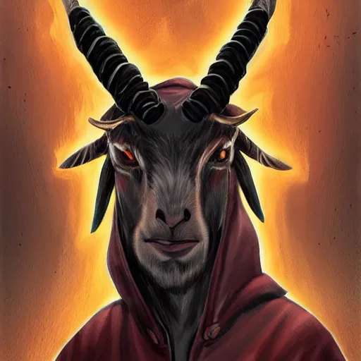 Image similar to A demonic goat man wearing a hood, art by Trevor Henderson