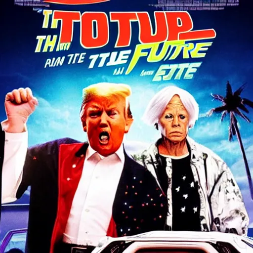 Image similar to donald trump and lil wayne in the back to the future movie poster,