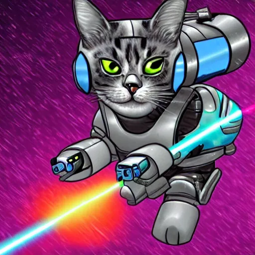 Image similar to cyborg cat with laser guns drawn in the blizzard style artists