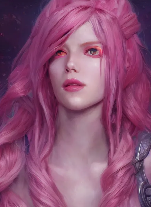 Image similar to seraphine, from league of legends, pink hair, hyper detailed, digital art, trending in artstation, cinematic lighting, studio quality, smooth render, unreal engine 5 rendered, octane rendered, art style by klimt and nixeu and ian sprigger and wlop and krenz cushart