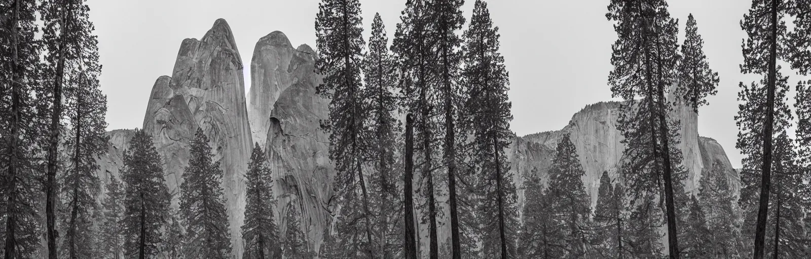 Image similar to to fathom hell or soar angelic, just take a pinch of psychedelic, medium format photograph of two colossal minimalistic necktie sculpture installations by antony gormley and anthony caro in yosemite national park, made from iron, marble, and limestone, granite peaks visible in the background, taken in the night