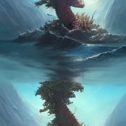 Prompt: a fish as tree, in a sea, by greg rutkowski, trending on art station, highly detailed, magic the gathering, matte painting