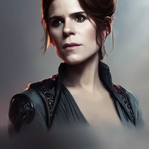 Image similar to a portrait of kate mara as a sorceress, urban motifs, intricate, elegant, highly detailed, digital painting, trending on artstation, concept art, smooth sharp focus, illustration, art by artgerm and greg rutkowski