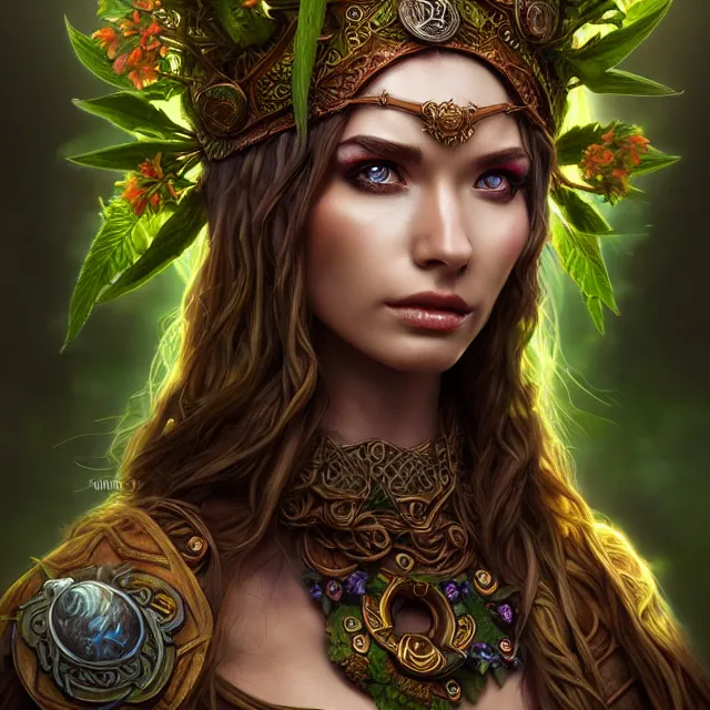 Image similar to beautiful druid warrior in ornate robes with plant powers, highly detailed, 4 k, hdr, smooth, sharp focus, high resolution, award - winning photo, artgerm, photorealistic