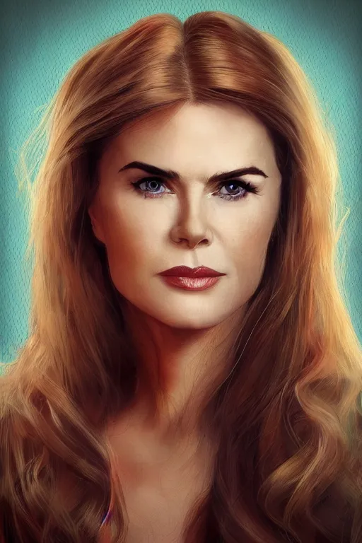 Prompt: mix of beautiful young maria shriver, mariel hemmingway, brooke shields, nicole kidman and elle macpherson as a boa constrictor, thin lips, hair tied up in a pony tail, dark blonde hair, colorful, artstation, cgsociety