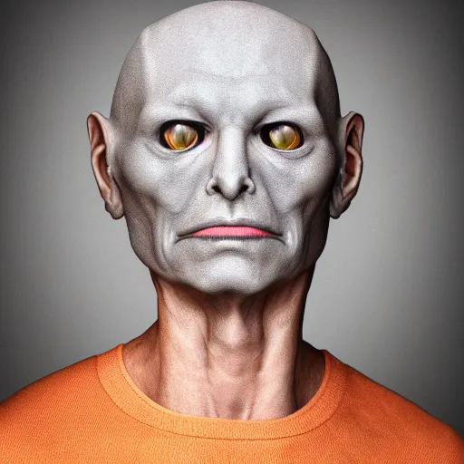 Prompt: 4 k portrait photography grey alien human hybrid face