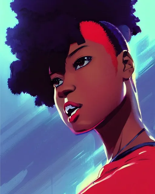 Image similar to black super hero girl | very very anime!!!, fine - face, beyonce, red afro, realistic shaded perfect face, fine details. anime. realistic shaded lighting poster by ilya kuvshinov katsuhiro otomo ghost - in - the - shell, magali villeneuve, artgerm, jeremy lipkin and michael garmash and rob rey