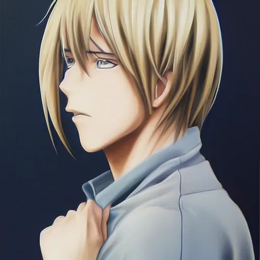 Image similar to portrait of a blond male anime character ultra realistic painting, profile picture