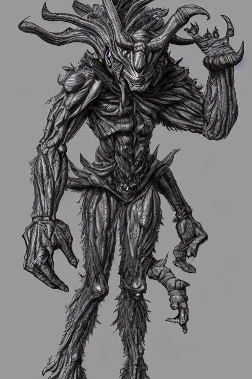 Image similar to humanoid hunched figure troll with 1 horn, fantasy, highly detailed, digital art, sharp focus, trending on art station, kentaro miura manga art style