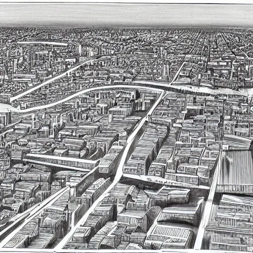 Image similar to hyperdetailed drawing of city of Buenos Aires