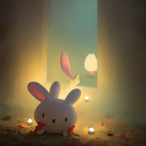 Image similar to Miffy-Miffy Bon-Bons the Bunny Girl, huggy wuggy from poppy playtime video game, fullbody, ultra high detailed, glowing lights, oil painting, Greg Rutkowski, Charlie Bowater, Beeple, unreal 5, DAZ, hyperrealistic, octane render, RPG portrait, dynamic lighting, fantasy art, beautiful face