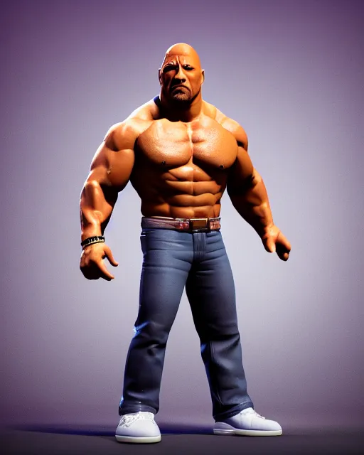 Prompt: full body 3d render of Dwayne Johnson as a funko pop, studio lighting, white background, blender, trending on artstation, 8k, highly detailed