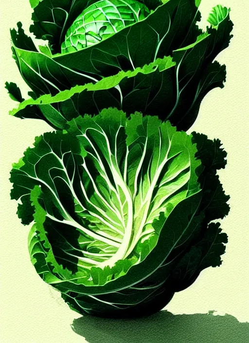 Image similar to highly detailed portrait of a cabbage in the shape of a gigachad, by atey ghailan, by greg rutkowski, by greg tocchini, by james gilleard, by joe fenton, by kaethe butcher, gradient green, black, cream and white color scheme, trending in pinterest, award winning details