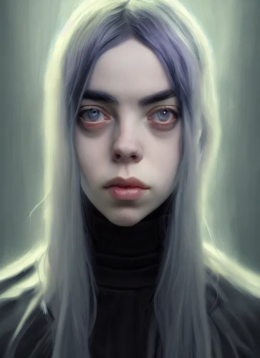 Image similar to Overlord Billie Eilish, highly detailed, digital painting, artstation, concept art, sharp focus, illustration, art by wlop and Edmund Bliar Leighton and Charlie Bowater